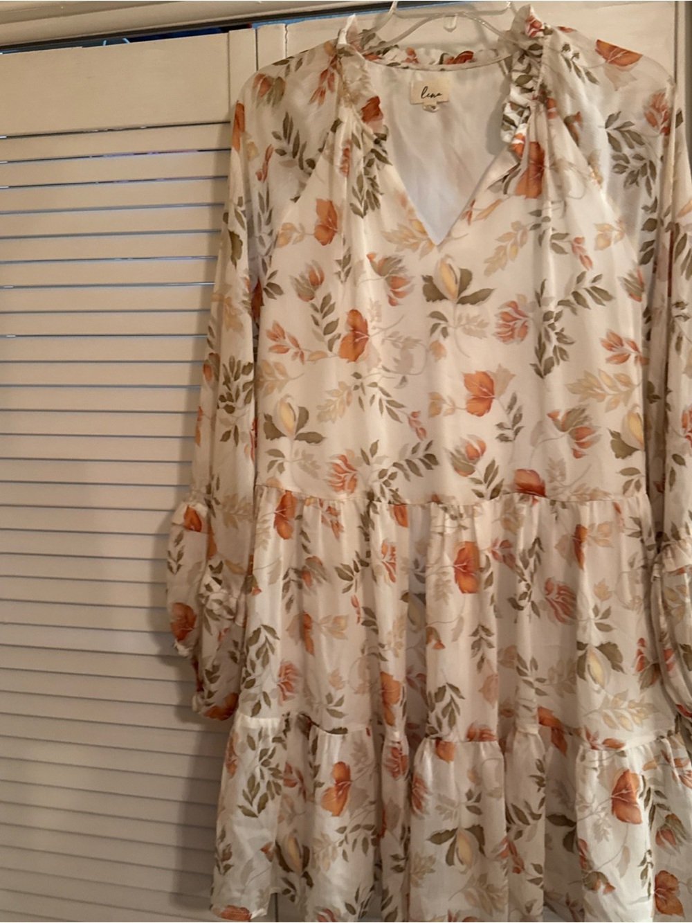 Lena Cream Floral Ruffle Tiered Dress with Orange and Olive Accents